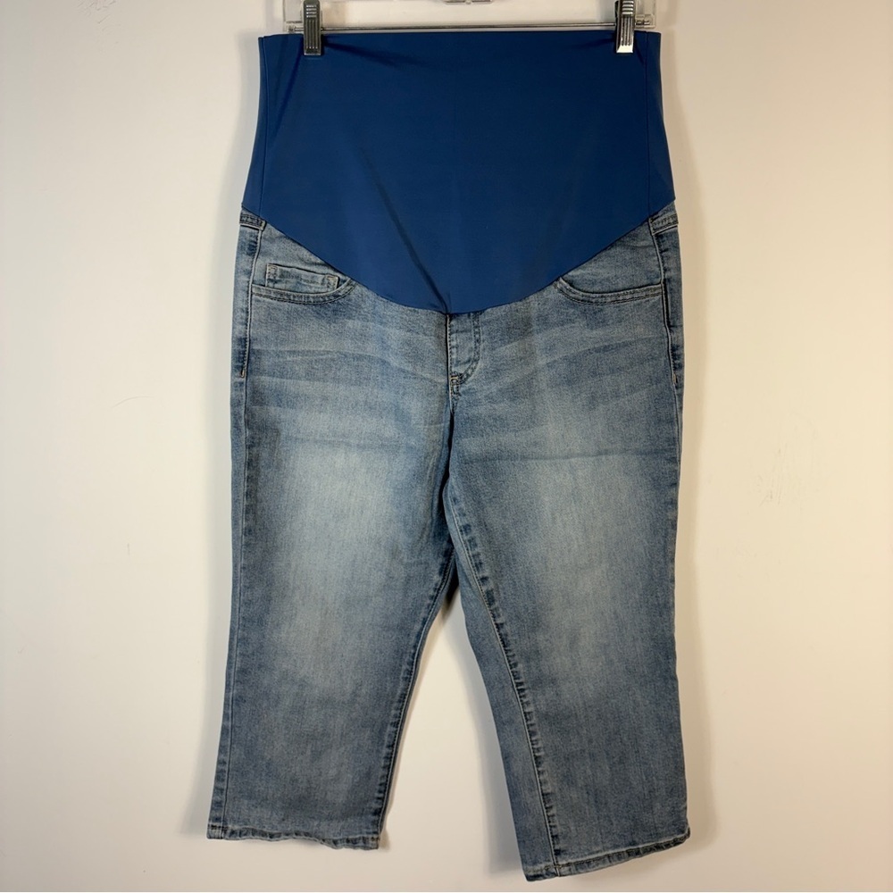 Thyme Maternity Over-the-Belly Cropped Denim Jeans | Light Wash L